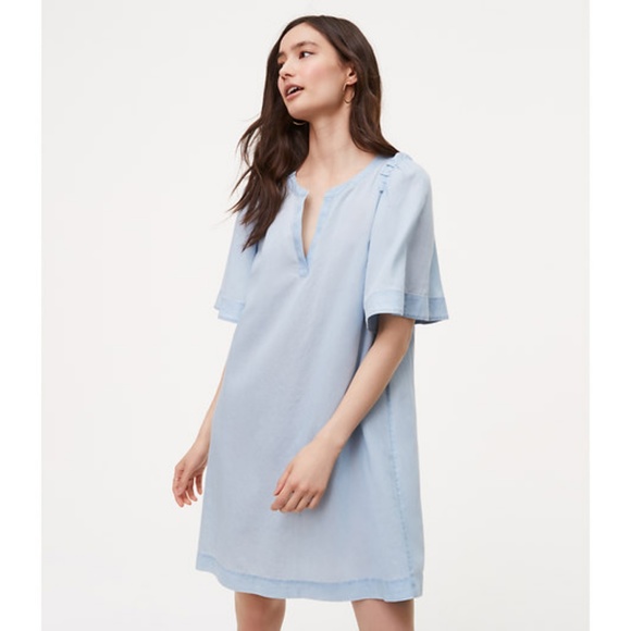LOFT Dresses & Skirts - Ann Taylor LOFT Chambray Ruffle Sleeve Shift Dress